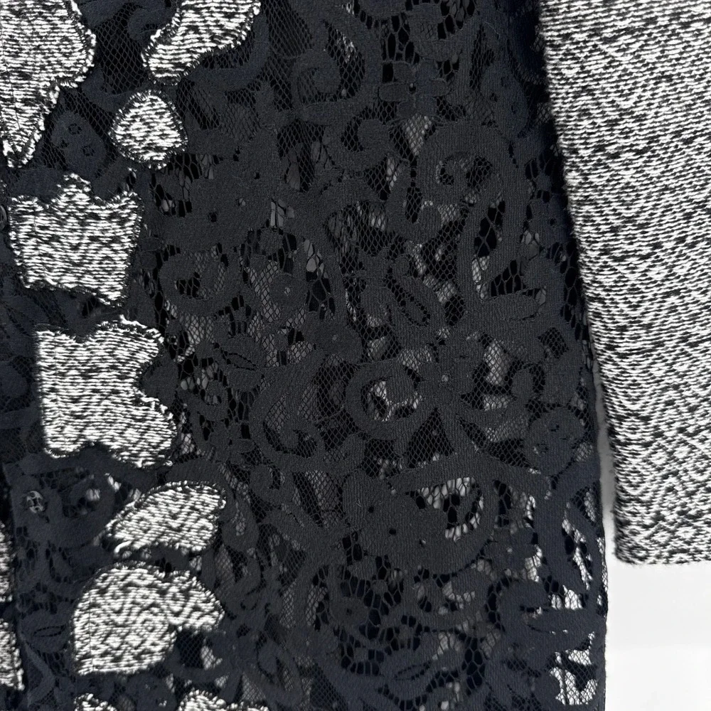 NIC+ZOE Womens Geometric Lace Trim Knit Jacket Cardigan Black White‎ Medium